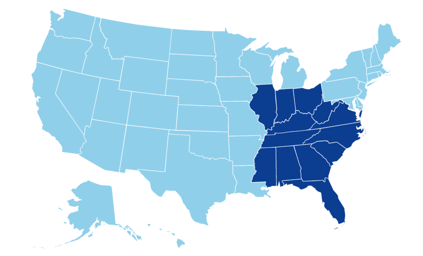 Map showing SLG Hotshot Trucking LLC operating lanes across the southern and central United States
